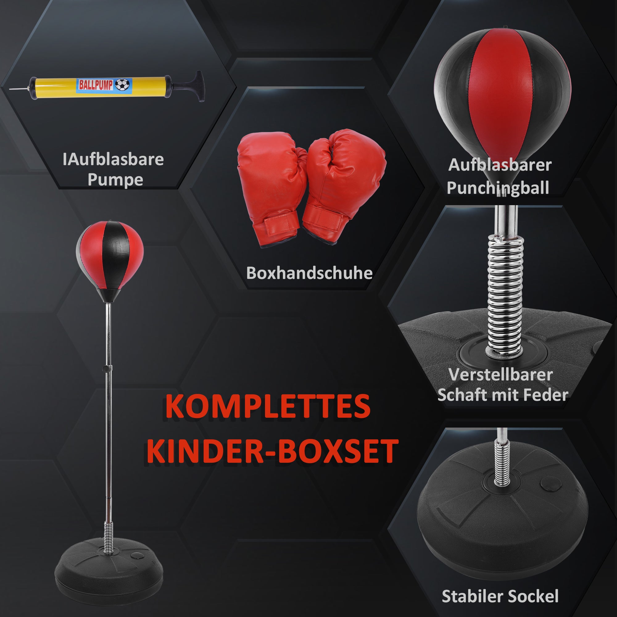 Punching Ball Set Freestanding Boxing Training Set 125/131/138/145cm Adjustable Height Boxing Stand with 1 Pair of Gloves 1 Pump Freestanding Trainer Suitable for Professionals and Beginners Red