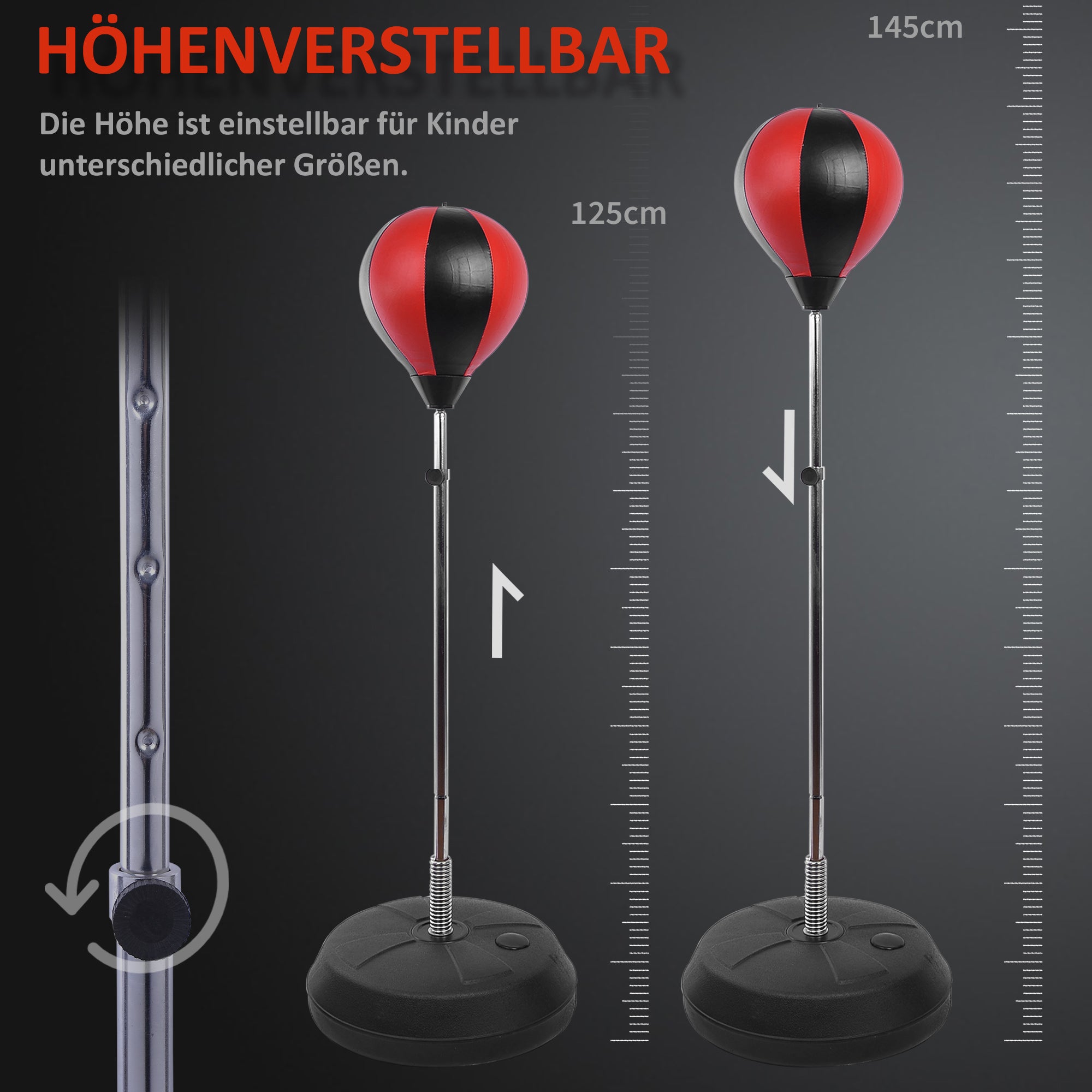 Punching Ball Set Freestanding Boxing Training Set 125/131/138/145cm Adjustable Height Boxing Stand with 1 Pair of Gloves 1 Pump Freestanding Trainer Suitable for Professionals and Beginners Red
