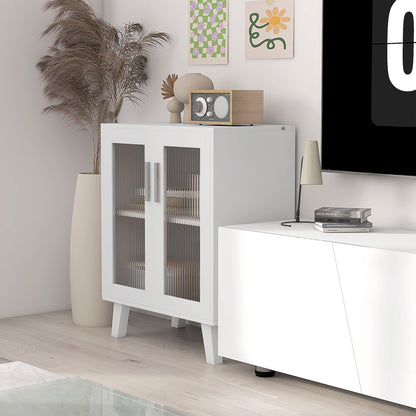 Modern Sideboard with 2 Transparent Doors, Multi-Purpose 2-Shelf Unit for Kitchen and Living Room, 61x35x75cm, White