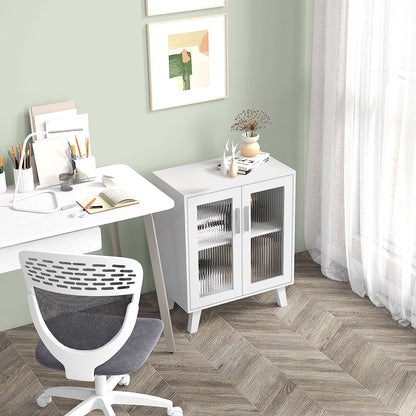 Modern Sideboard with 2 Transparent Doors, Multi-Purpose 2-Shelf Unit for Kitchen and Living Room, 61x35x75cm, White