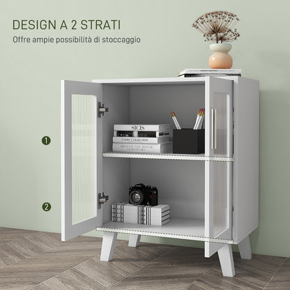 Modern Sideboard with 2 Transparent Doors, Multi-Purpose 2-Shelf Unit for Kitchen and Living Room, 61x35x75cm, White