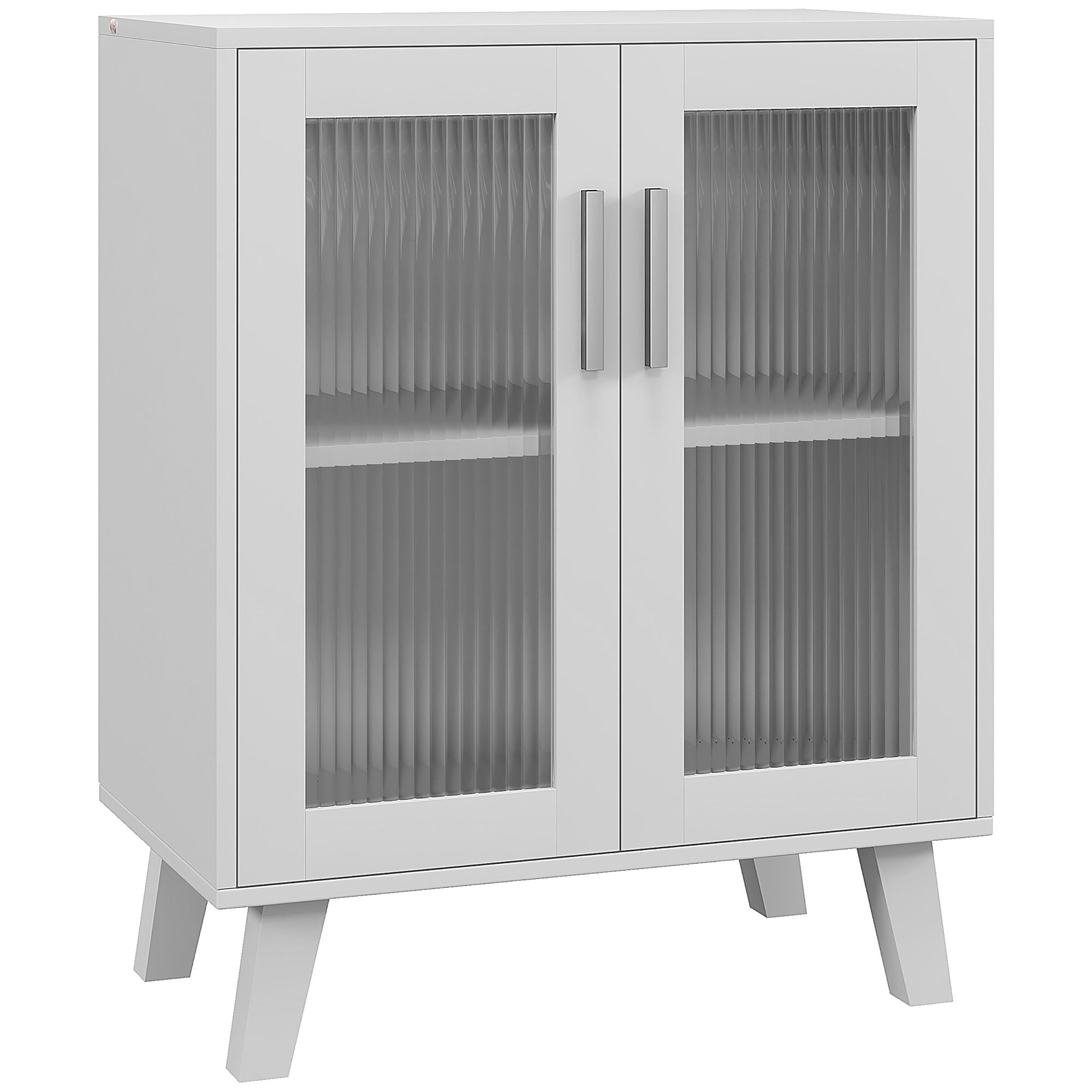 Modern Sideboard with 2 Transparent Doors, Multi-Purpose 2-Shelf Unit for Kitchen and Living Room, 61x35x75cm, White