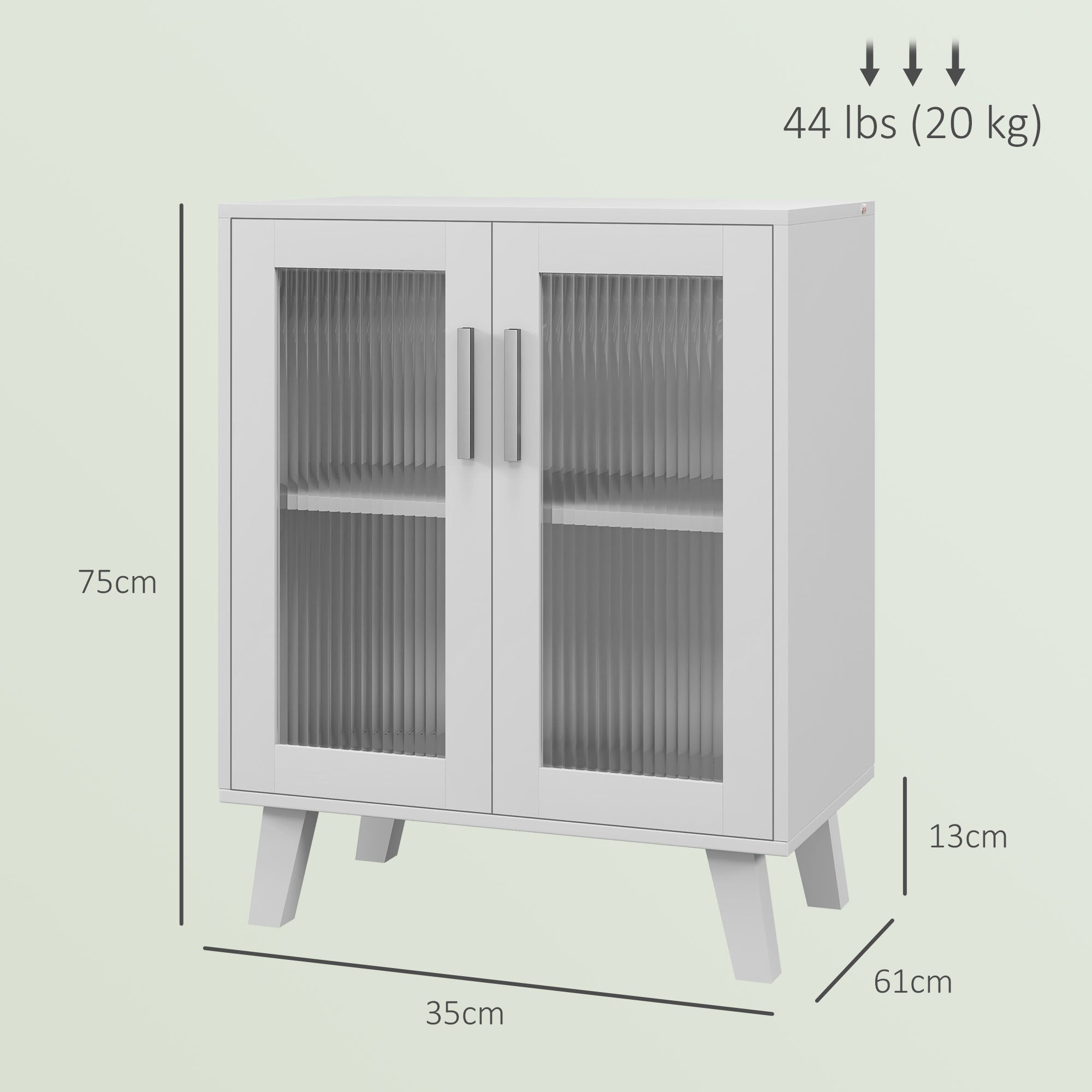 Modern Sideboard with 2 Transparent Doors, Multi-Purpose 2-Shelf Unit for Kitchen and Living Room, 61x35x75cm, White