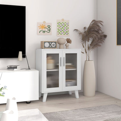 Modern Sideboard with 2 Transparent Doors, Multi-Purpose 2-Shelf Unit for Kitchen and Living Room, 61x35x75cm, White