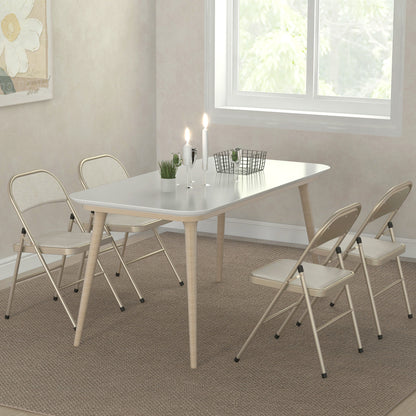 Set of 4 folding chairs portable dining chairs indoor foldable chair with linen cushion and steel frame 45 x 46 x 78 cm beige