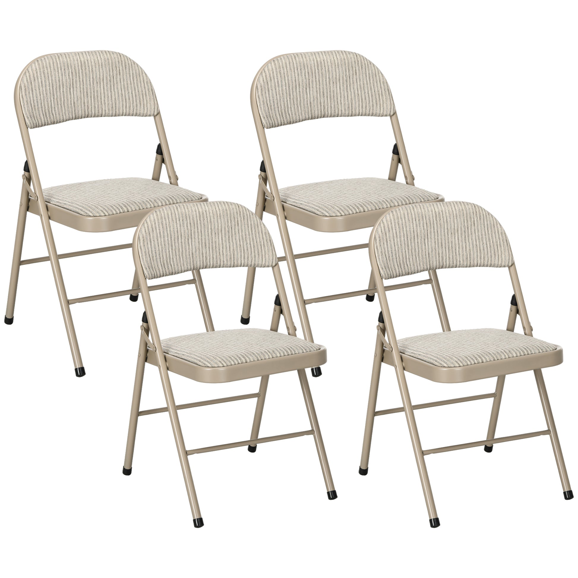 Set of 4 folding chairs portable dining chairs indoor foldable chair with linen cushion and steel frame 45 x 46 x 78 cm beige