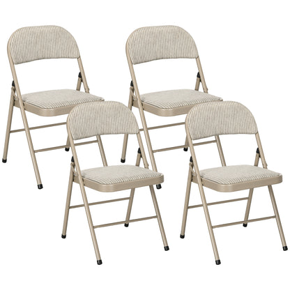 Set of 4 folding chairs portable dining chairs indoor foldable chair with linen cushion and steel frame 45 x 46 x 78 cm beige