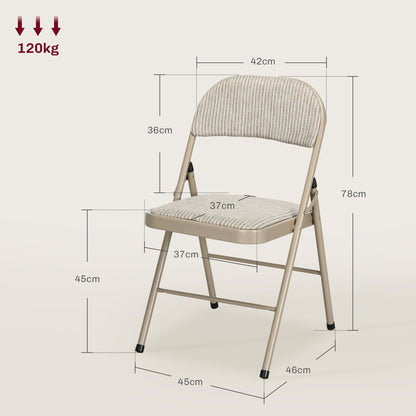 Set of 4 folding chairs portable dining chairs indoor foldable chair with linen cushion and steel frame 45 x 46 x 78 cm beige
