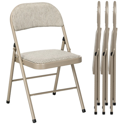 Set of 4 folding chairs portable dining chairs indoor foldable chair with linen cushion and steel frame 45 x 46 x 78 cm beige