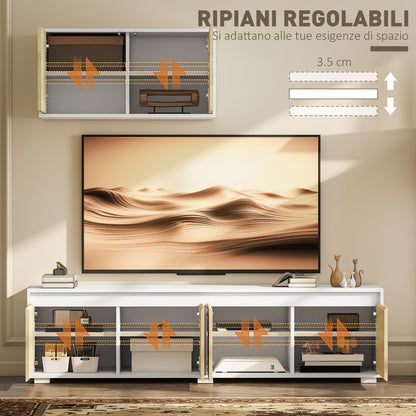 Set of 2 Living Room Wall Unit in Particle Board, TV Stand max 70" 160x39x43 cm and Wall-Mounted Multipurpose Cabinet 80x35x40 cm, White and Wood Color