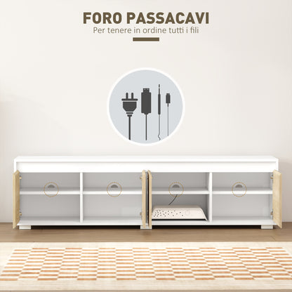 Set of 2 Living Room Wall Unit in Particle Board, TV Stand max 70" 160x39x43 cm and Wall-Mounted Multipurpose Cabinet 80x35x40 cm, White and Wood Color