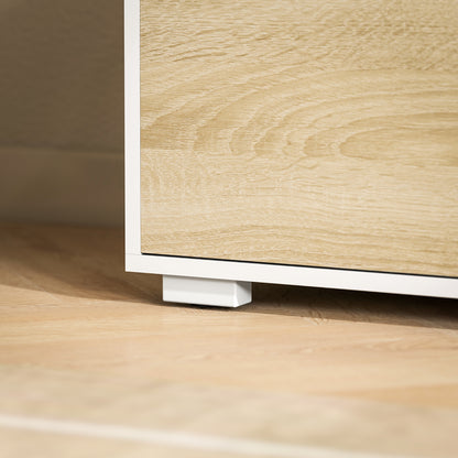 Set of 2 Living Room Wall Unit in Particle Board, TV Stand max 70" 160x39x43 cm and Wall-Mounted Multipurpose Cabinet 80x35x40 cm, White and Wood Color