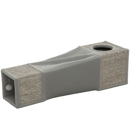 Cat Tunnel, Cat Toy with Play Ball, Cat Cave, Foldable Sisal Play Tunnel, Combined Design, Brown+Gray, 98 x 30 x 30 cm