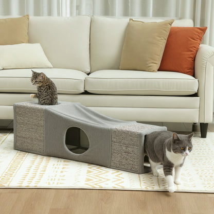 Cat Tunnel, Cat Toy with Play Ball, Cat Cave, Foldable Sisal Play Tunnel, Combined Design, Brown+Gray, 98 x 30 x 30 cm