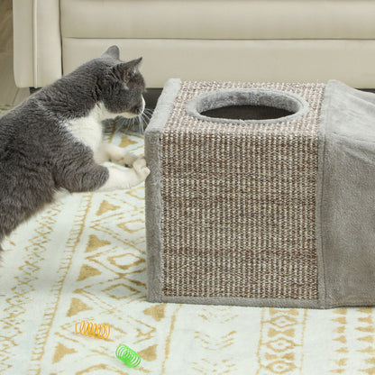 Cat Tunnel, Cat Toy with Play Ball, Cat Cave, Foldable Sisal Play Tunnel, Combined Design, Brown+Gray, 98 x 30 x 30 cm