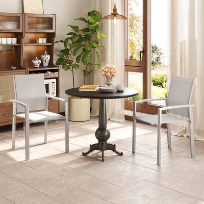 Set 2 Stackable Garden Chairs with Armrests, Outdoor Dining Chairs in Aluminum and Waterproof Texteline, for Patio, Balcony, Terrace, Outdoor and Indoor, 56x58x89cm, Light Grey