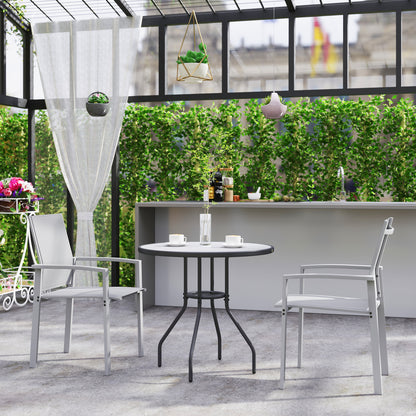 Set 2 Stackable Garden Chairs with Armrests, Outdoor Dining Chairs in Aluminum and Waterproof Texteline, for Patio, Balcony, Terrace, Outdoor and Indoor, 56x58x89cm, Light Grey