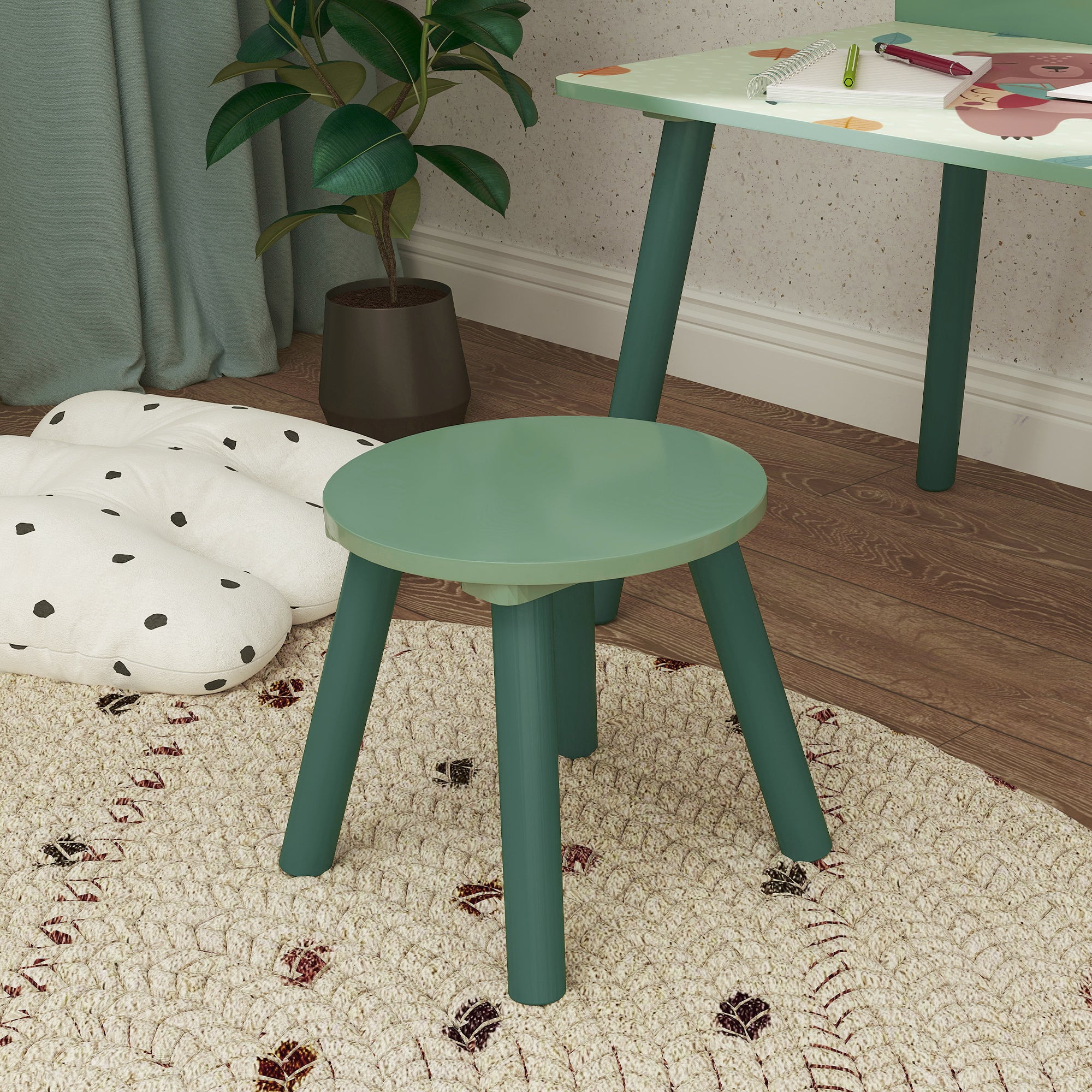 2-Piece Children's Table and Chair Set Kids Table with Chair and Bookshelf Desk for Children 3+ Years for Playroom Green