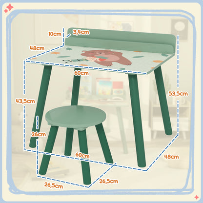 2-Piece Children's Table and Chair Set Kids Table with Chair and Bookshelf Desk for Children 3+ Years for Playroom Green