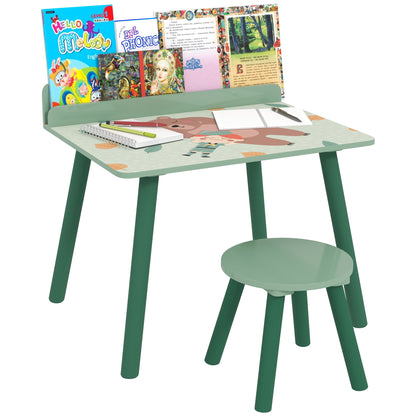 2-Piece Children's Table and Chair Set Kids Table with Chair and Bookshelf Desk for Children 3+ Years for Playroom Green