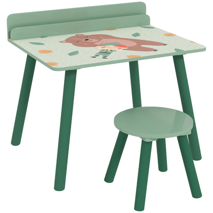 2-Piece Children's Table and Chair Set Kids Table with Chair and Bookshelf Desk for Children 3+ Years for Playroom Green