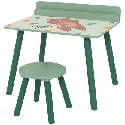 2-Piece Children's Table and Chair Set Kids Table with Chair and Bookshelf Desk for Children 3+ Years for Playroom Green