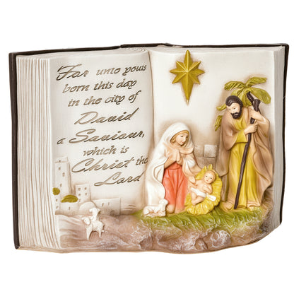 Christmas Nativity Scene with 3D Statuettes and Engraving, Nativity, Resin Christmas Decoration, 21.5cm x 9.5cm x 14cm