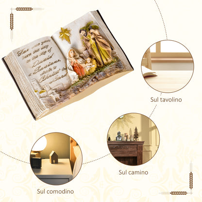 Christmas Nativity Scene with 3D Statuettes and Engraving, Nativity, Resin Christmas Decoration, 21.5cm x 9.5cm x 14cm