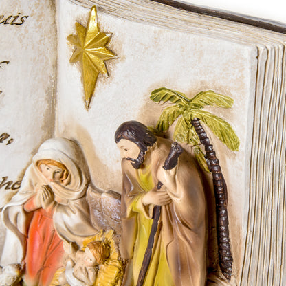 Christmas Nativity Scene with 3D Statuettes and Engraving, Nativity, Resin Christmas Decoration, 21.5cm x 9.5cm x 14cm