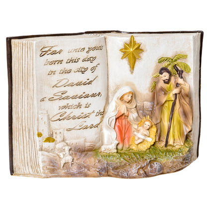 Christmas Nativity Scene with 3D Statuettes and Engraving, Nativity, Resin Christmas Decoration, 21.5cm x 9.5cm x 14cm