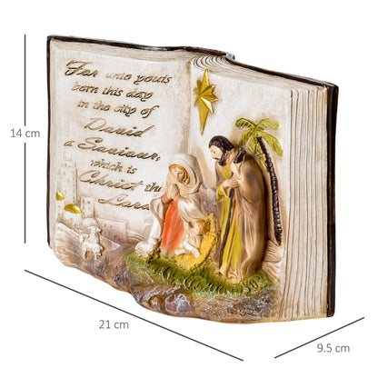 Christmas Nativity Scene with 3D Statuettes and Engraving, Nativity, Resin Christmas Decoration, 21.5cm x 9.5cm x 14cm