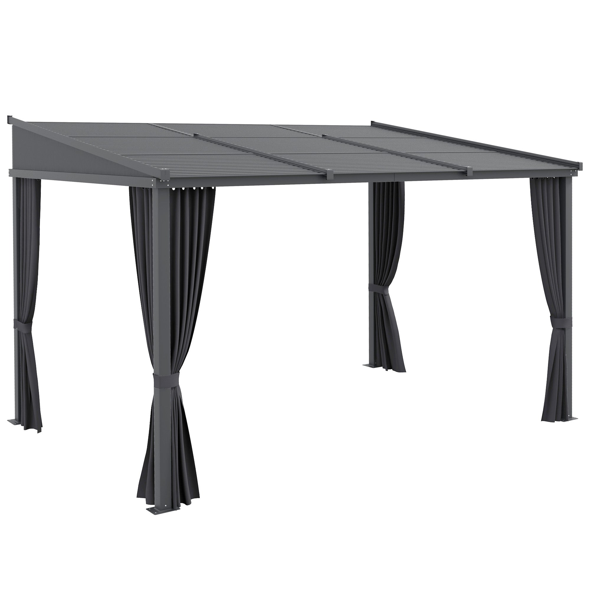 Pergola, 3.65 x 2.55 m Pavilion, Terrace Cover with Sliding Roof, Garden Pergola with Curtains, for Garden, Yard, Aluminum + Metal, Dark Grey