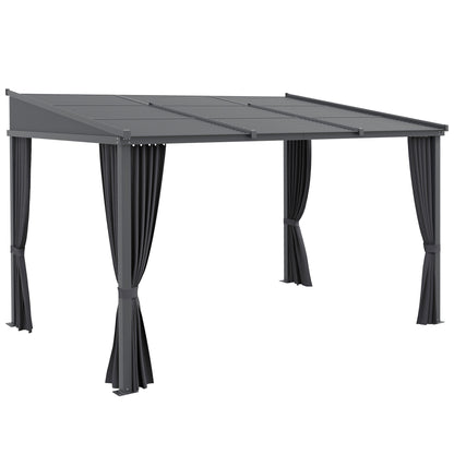Pergola, 3.65 x 2.55 m Pavilion, Terrace Cover with Sliding Roof, Garden Pergola with Curtains, for Garden, Yard, Aluminum + Metal, Dark Grey