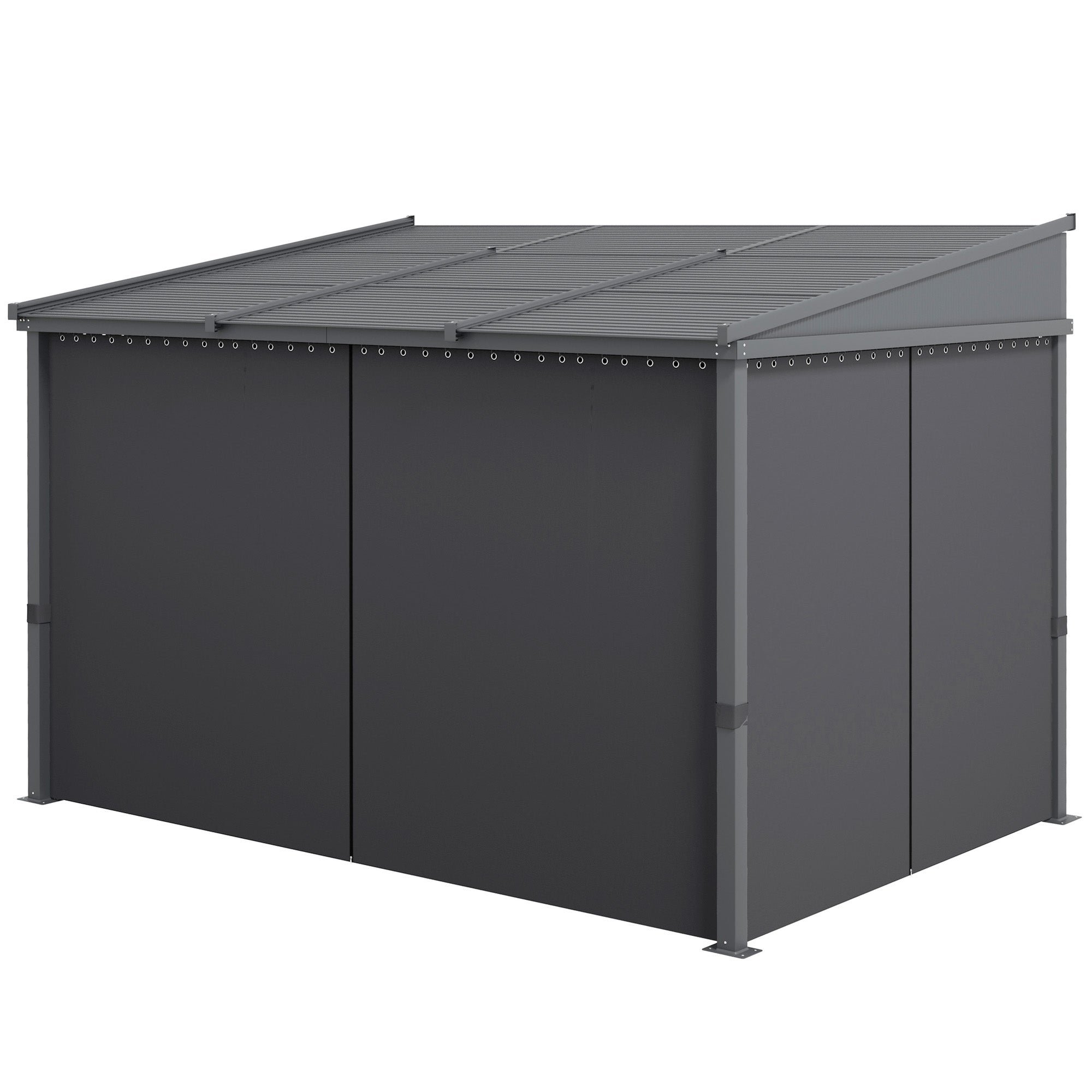 Pergola, 3.65 x 2.55 m Pavilion, Terrace Cover with Sliding Roof, Garden Pergola with Curtains, for Garden, Yard, Aluminum + Metal, Dark Grey