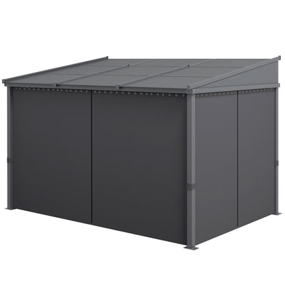 Pergola, 3.65 x 2.55 m Pavilion, Terrace Cover with Sliding Roof, Garden Pergola with Curtains, for Garden, Yard, Aluminum + Metal, Dark Grey