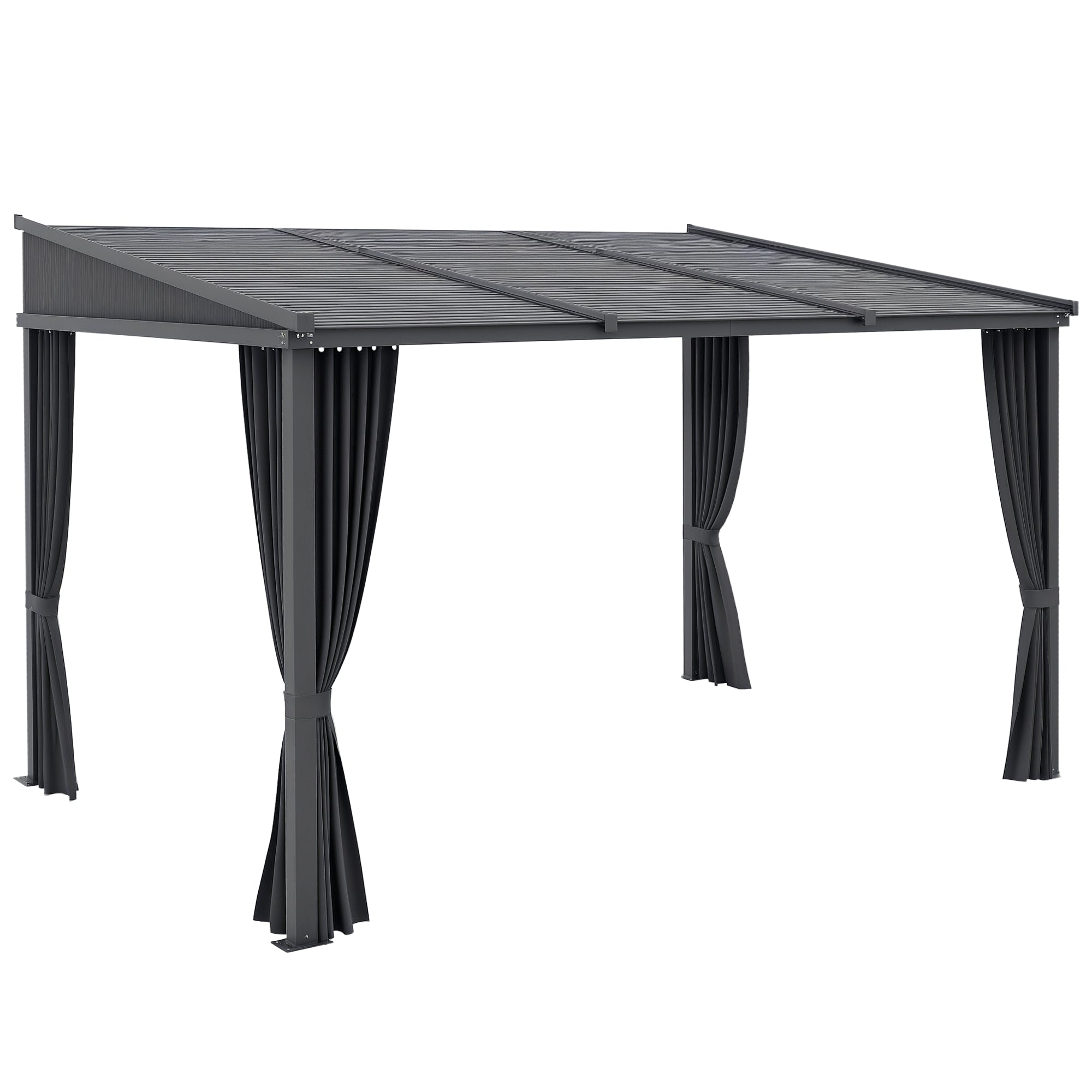 Pergola, 3.65 x 2.55 m Pavilion, Terrace Cover with Sliding Roof, Garden Pergola with Curtains, for Garden, Yard, Aluminum + Metal, Dark Grey