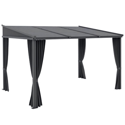 Pergola, 3.65 x 2.55 m Pavilion, Terrace Cover with Sliding Roof, Garden Pergola with Curtains, for Garden, Yard, Aluminum + Metal, Dark Grey