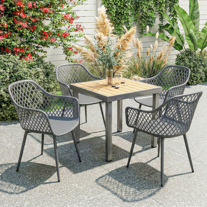 4-Pack Garden Chairs — UV-Resistant Plastic with Armrests & Backrest, Powder-Coated Metal Legs, 120 kg Capacity, Dark Gray