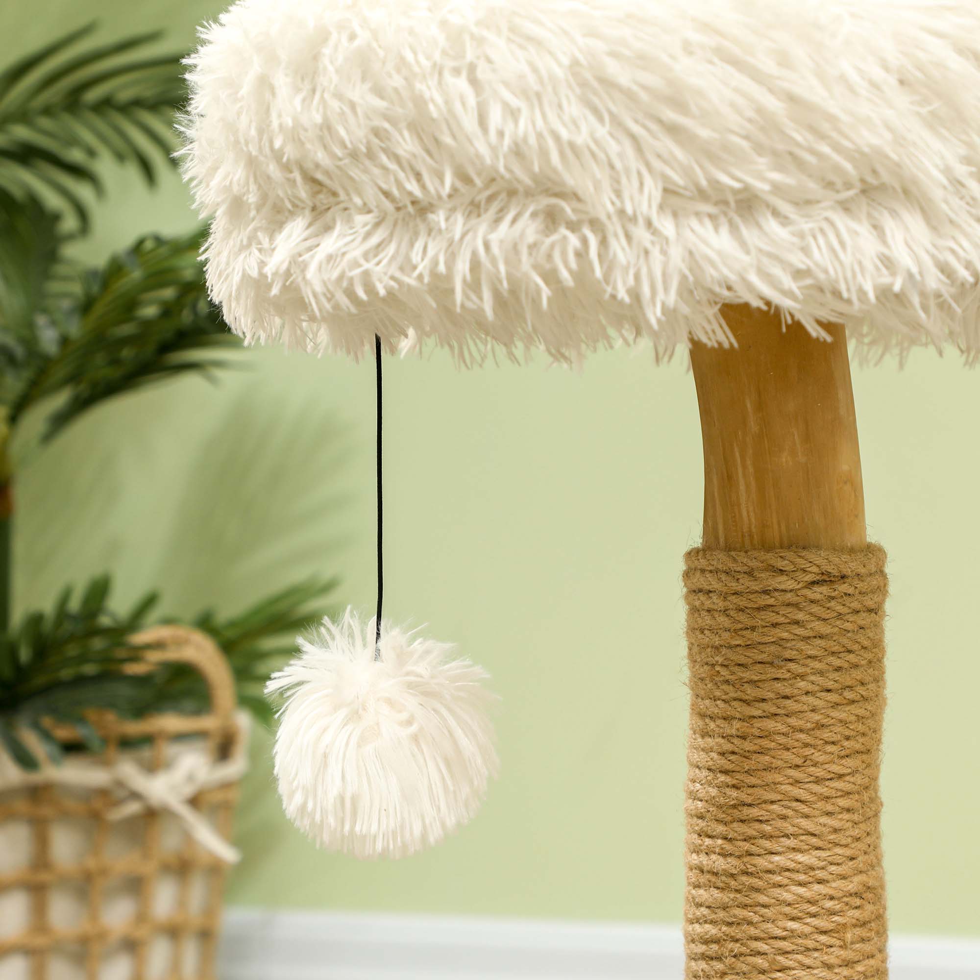 Scratching Post 61.5 cm high Cat Tree with Toy Ball, Beds, Cat Tower with Cat Scratching Board, for Cats under 5 kg, Pear Wood, White
