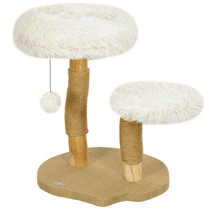 Scratching Post 61.5 cm high Cat Tree with Toy Ball, Beds, Cat Tower with Cat Scratching Board, for Cats under 5 kg, Pear Wood, White