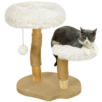 Scratching Post 61.5 cm high Cat Tree with Toy Ball, Beds, Cat Tower with Cat Scratching Board, for Cats under 5 kg, Pear Wood, White