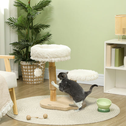 Scratching Post 61.5 cm high Cat Tree with Toy Ball, Beds, Cat Tower with Cat Scratching Board, for Cats under 5 kg, Pear Wood, White