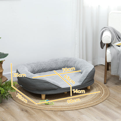 Dog Sofa Dog Couch, Washable Cover, Pet Sofa with Backrest and Wooden Legs, Cat Sofa, Dog Bed for medium-sized dogs up to 25 kg, 90cm x 78cm x 25cm, Gray