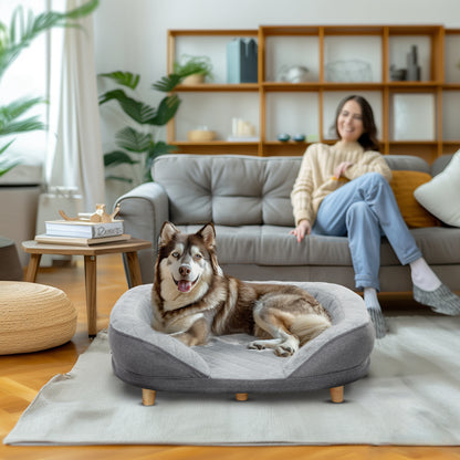 Dog Sofa Dog Couch, Washable Cover, Pet Sofa with Backrest and Wooden Legs, Cat Sofa, Dog Bed for medium-sized dogs up to 25 kg, 90cm x 78cm x 25cm, Gray