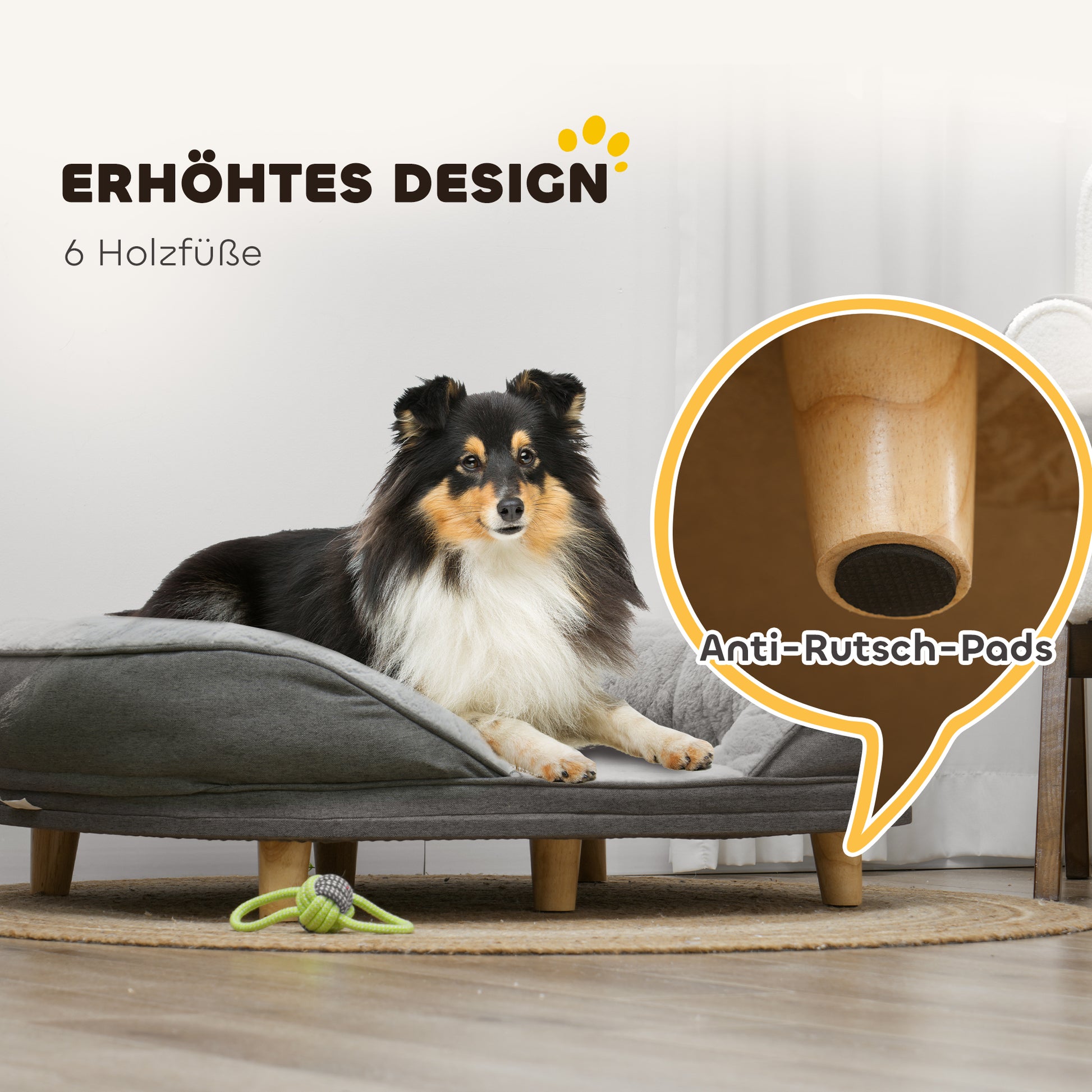 Dog Sofa Dog Couch, Washable Cover, Pet Sofa with Backrest and Wooden Legs, Cat Sofa, Dog Bed for medium-sized dogs up to 25 kg, 90cm x 78cm x 25cm, Gray