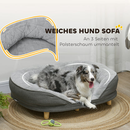 Dog Sofa Dog Couch, Washable Cover, Pet Sofa with Backrest and Wooden Legs, Cat Sofa, Dog Bed for medium-sized dogs up to 25 kg, 90cm x 78cm x 25cm, Gray