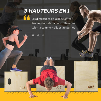 3-in-1 Plyometric Box Jump Crossfit Fitness & Muscular Training Plyobox for Box Training 40.5/35.5/30.5 cm in Wood
