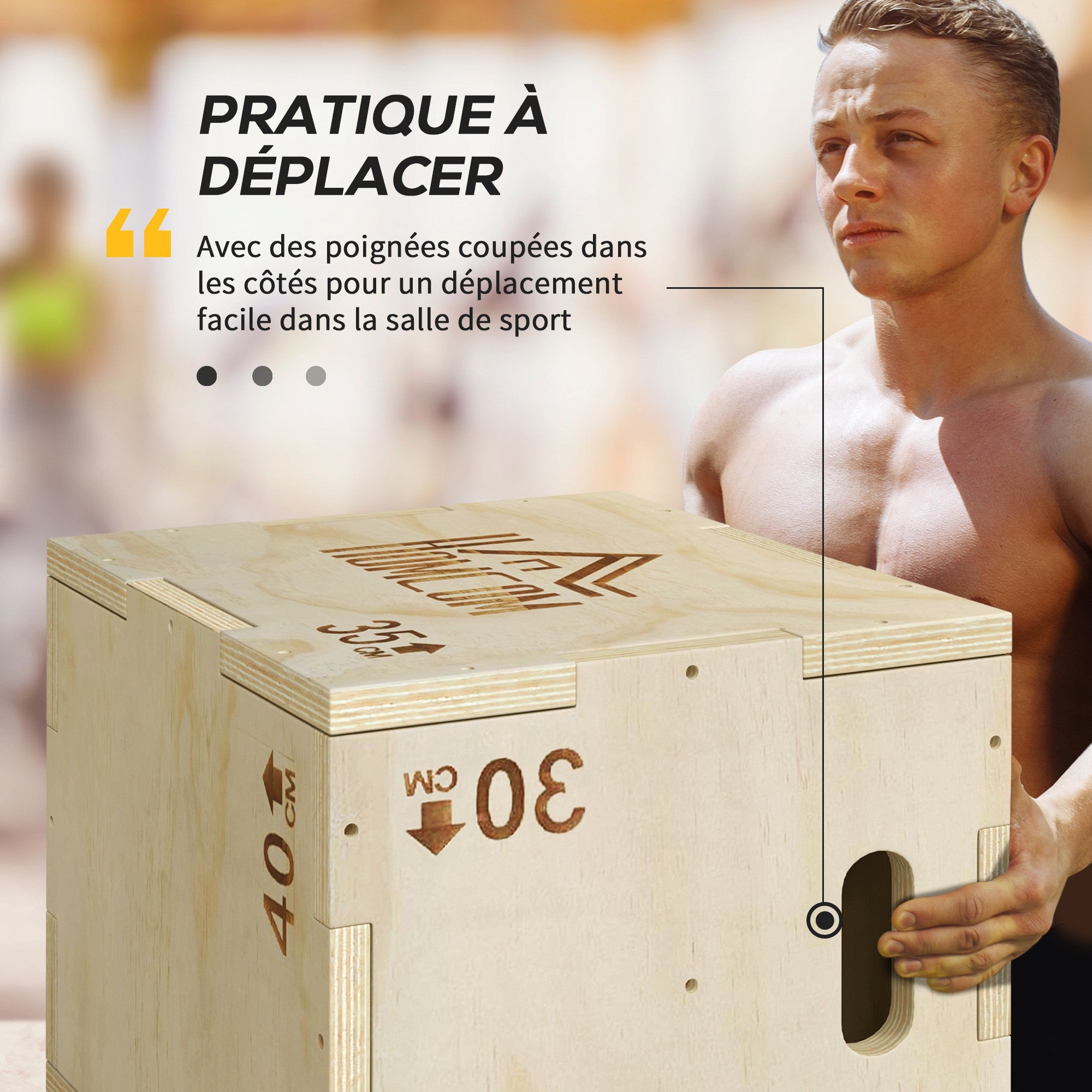 3-in-1 Plyometric Box Jump Crossfit Fitness & Muscular Training Plyobox for Box Training 40.5/35.5/30.5 cm in Wood