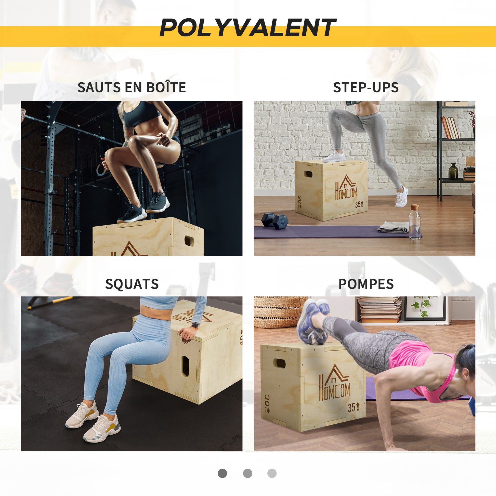 3-in-1 Plyometric Box Jump Crossfit Fitness & Muscular Training Plyobox for Box Training 40.5/35.5/30.5 cm in Wood