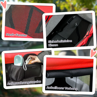 2-in-1 Folding Dog Stroller for Dogs & Cats up to 30 kg Pet Wagon with Cushion Mesh Windows 2 Doors Storage Bag Cat Stroller Buggy Red